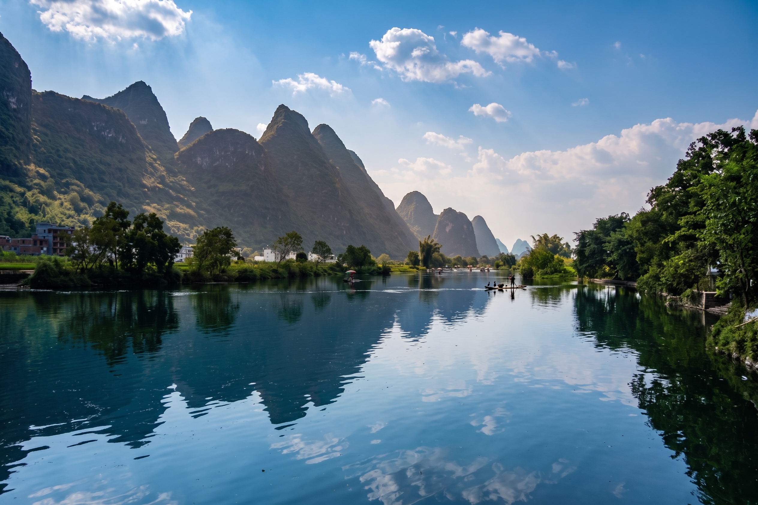 Karstberge spiegeln sich in einem Flusslauf bei Guilin in China – eigenes Reisefoto von Stefanie Codausi